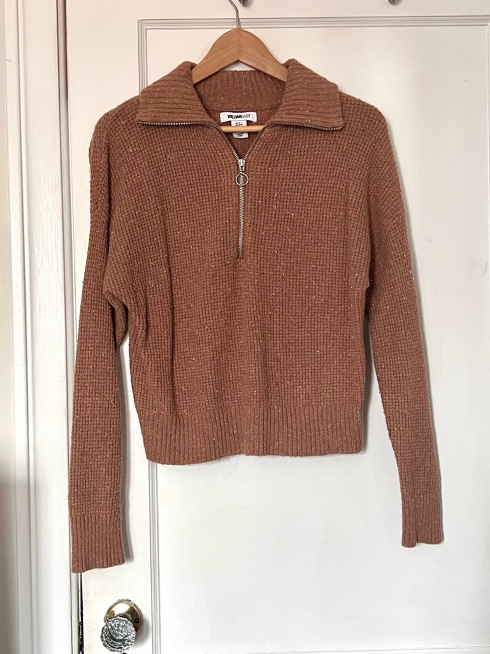 Speckled Rust Brown Quarter-Zip Waffle Knit Sweater